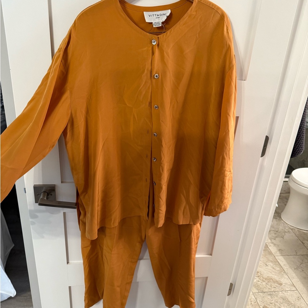 Adrienne Vittadini Sport Silk Blouse in Orange